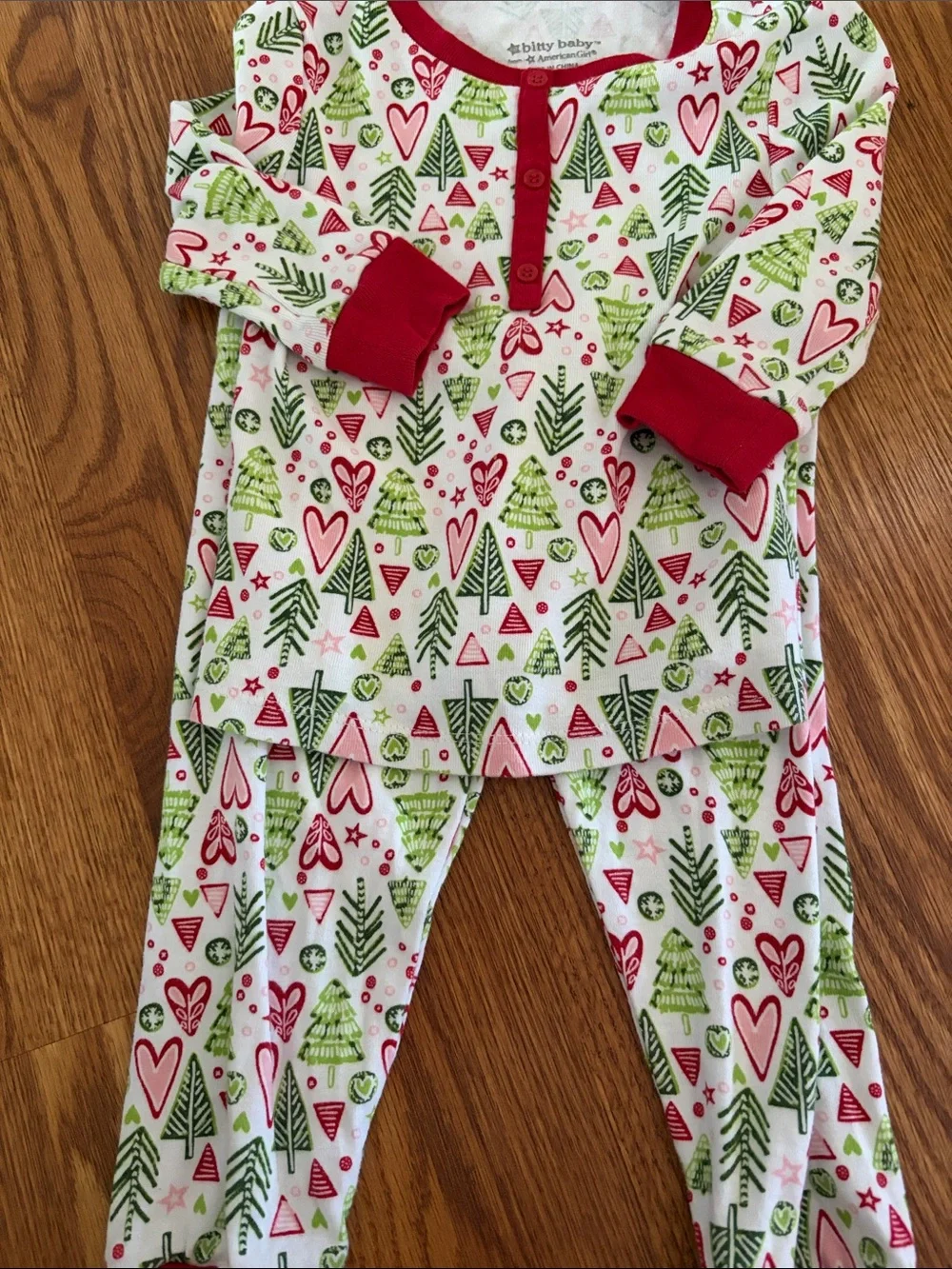 American Girl White One-Piece Footie with Red & Green Holiday Print